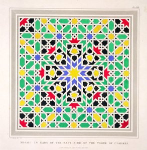 Mozaik a Comares-torony keleti oldalának dadójában, Alhambra, „The Arabian Antiquities of Spain” című könyvből, 1815-ben